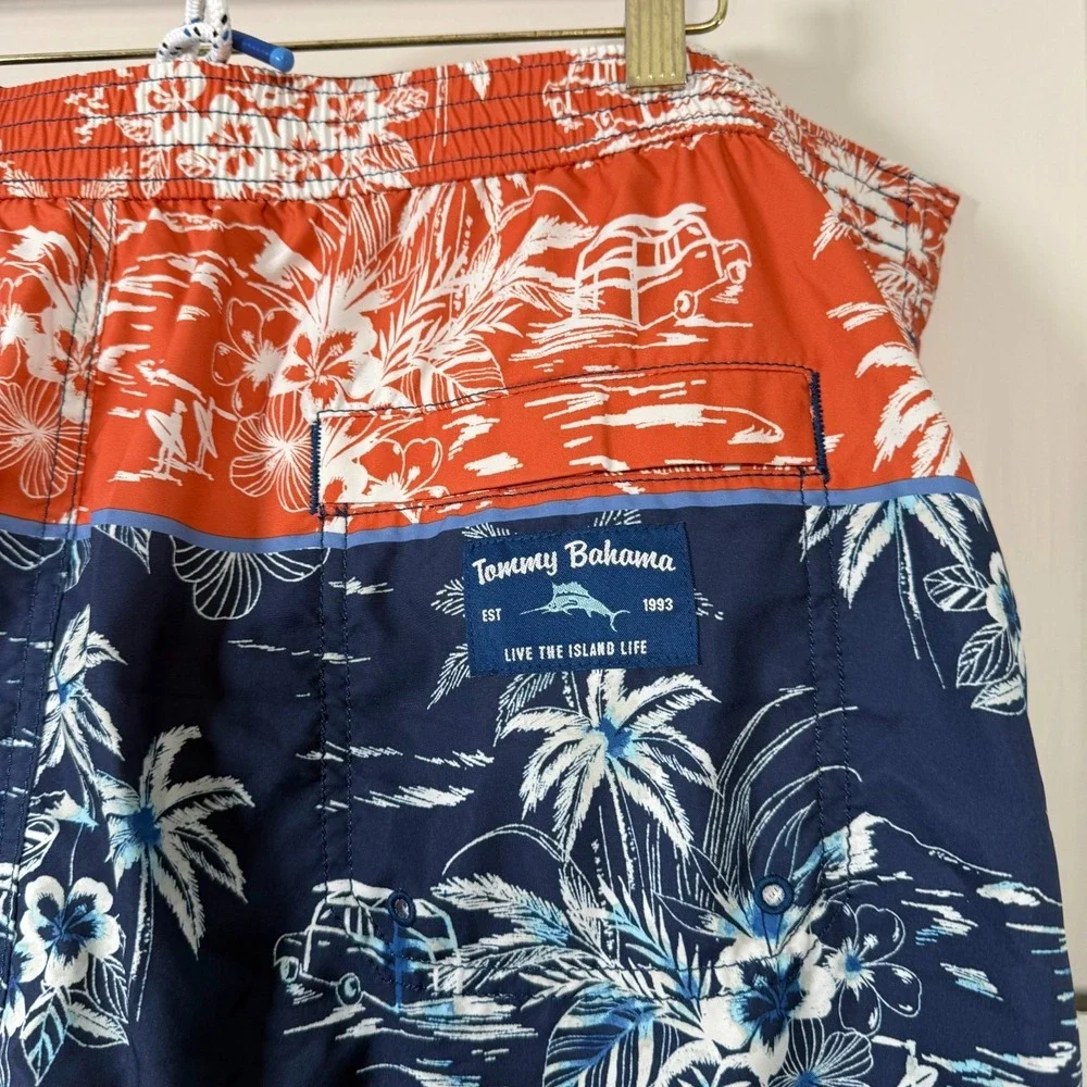 Tommy‎ Bahama Baja Palms Board Shorts Men's Blue Orange Drawstring Beach - 2XL
